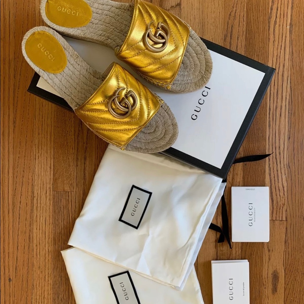 New Gucci Women’s GG Pilar Metallic Espadrille
